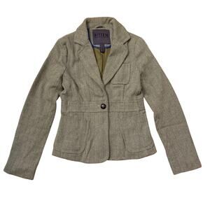 Bitten Sarah Jessica Parker Green Herringbone Wool Blend Blazer Sz XS Preppy Y2K